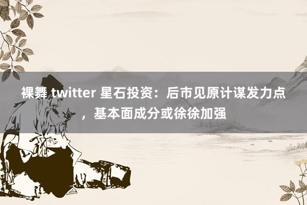 裸舞 twitter 星石投资：后市见原计谋发力点，基本面成分或徐徐加强