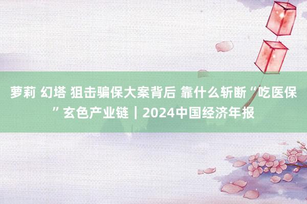 萝莉 幻塔 狙击骗保大案背后 靠什么斩断“吃医保”玄色产业链｜2024中国经济年报