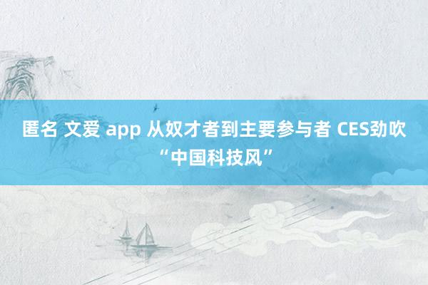 匿名 文爱 app 从奴才者到主要参与者 CES劲吹“中国科技风”