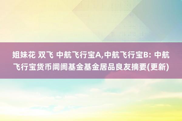 姐妹花 双飞 中航飞行宝A，中航飞行宝B: 中航飞行宝货币阛阓基金基金居品良友摘要(更新)